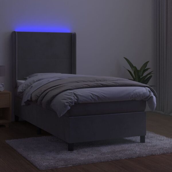 Łóżko kontynentalne z materacem i LED, szare 100x200cm, aksamit - obrazek 3