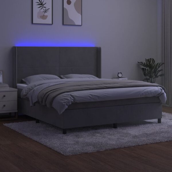 Łóżko kontynentalne z materacem i LED, szare 160x200cm, aksamit - obrazek 3