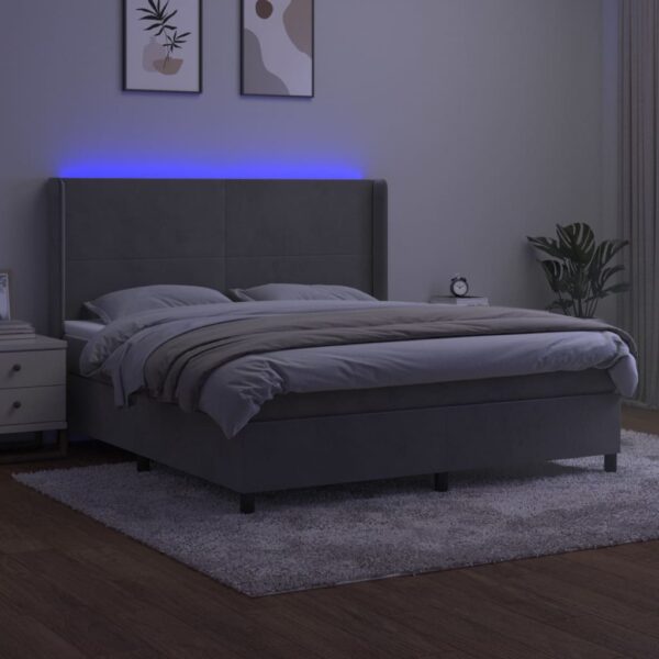 Łóżko kontynentalne z materacem i LED, szare 180x200cm, aksamit - obrazek 3