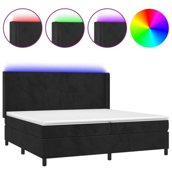 Łóżko kontynentalne z materacem i LED, czarny aksamit 200x200cm - obrazek 2