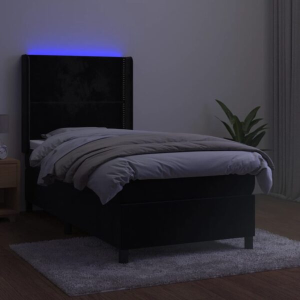 Łóżko kontynentalne z materacem i LED, czarny aksamit 80x200 cm - obrazek 3