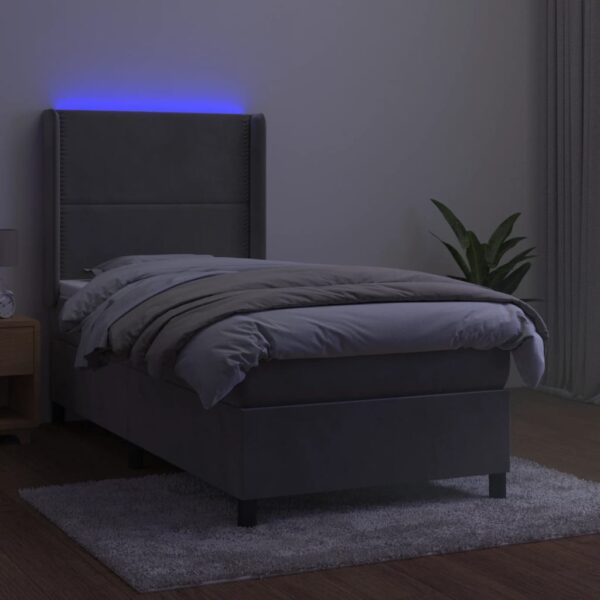 Łóżko kontynentalne z materacem i LED, szare 90x190 cm, aksamit - obrazek 3