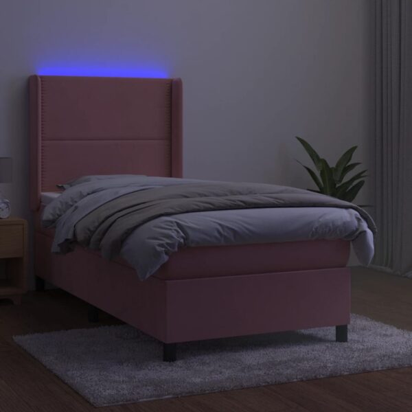 Łóżko kontynentalne z materacem i LED, różowy aksamit 90x190 cm - obrazek 3