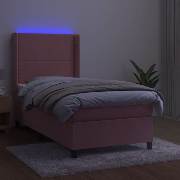 Łóżko kontynentalne z materacem i LED, różowy aksamit 100x200cm - obrazek 3