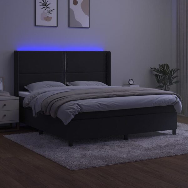 Łóżko kontynentalne z materacem i LED, czarny aksamit 180x200cm - obrazek 3
