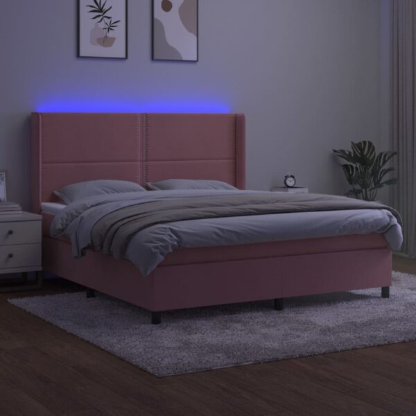 Łóżko kontynentalne z materacem i LED, różowy aksamit 180x200cm - obrazek 3