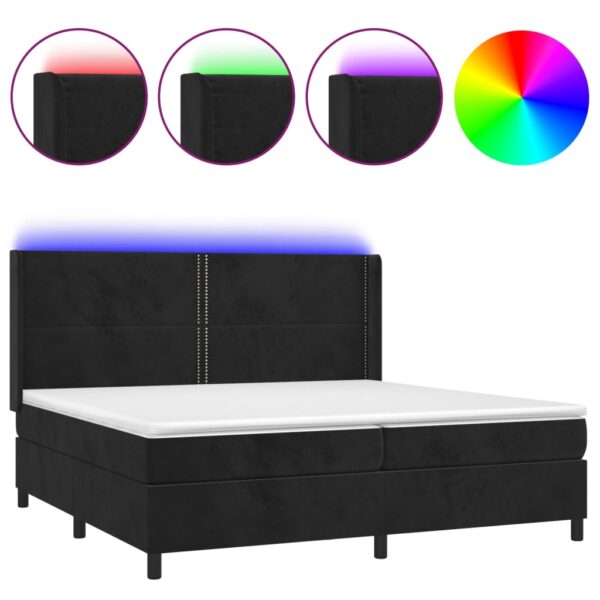 Łóżko kontynentalne z materacem i LED, czarny aksamit 200x200cm - obrazek 2