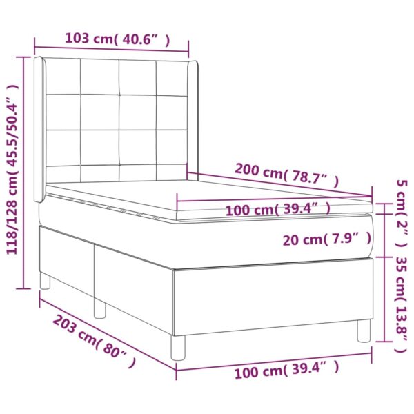 Łóżko kontynentalne z materacem i LED, czarny aksamit 100x200cm - obrazek 8