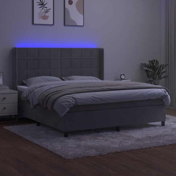 Łóżko kontynentalne z materacem i LED, szare 180x200cm, aksamit - obrazek 3