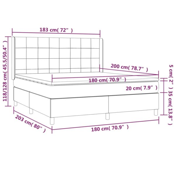 Łóżko kontynentalne z materacem i LED, szare 180x200cm, aksamit - obrazek 8