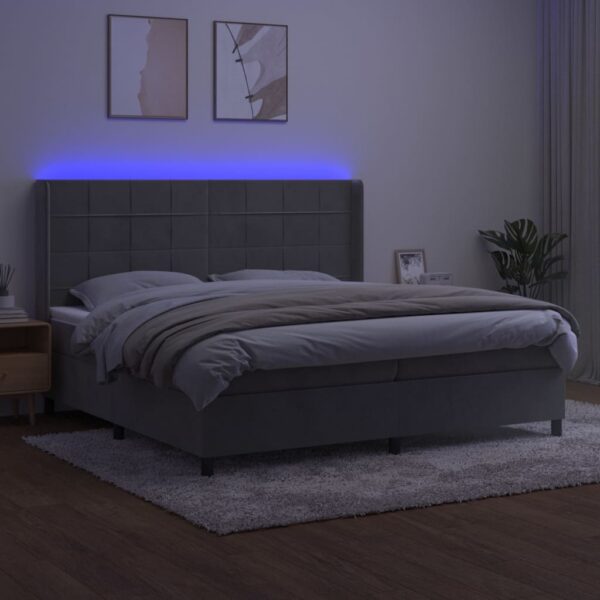 Łóżko kontynentalne z materacem i LED, szare 200x200cm, aksamit - obrazek 3
