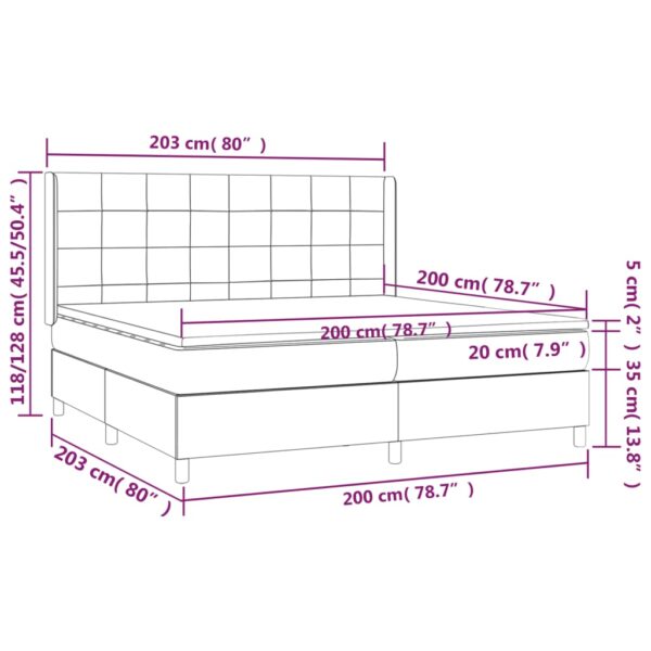 Łóżko kontynentalne z materacem i LED, szare 200x200cm, aksamit - obrazek 8