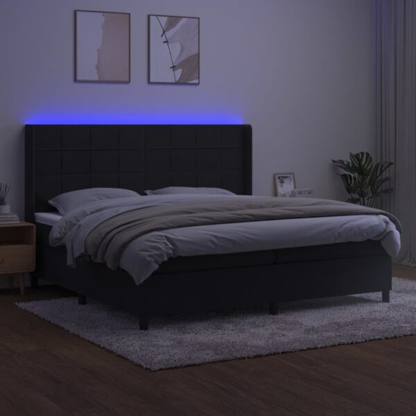 Łóżko kontynentalne z materacem i LED, czarny aksamit 200x200cm - obrazek 3