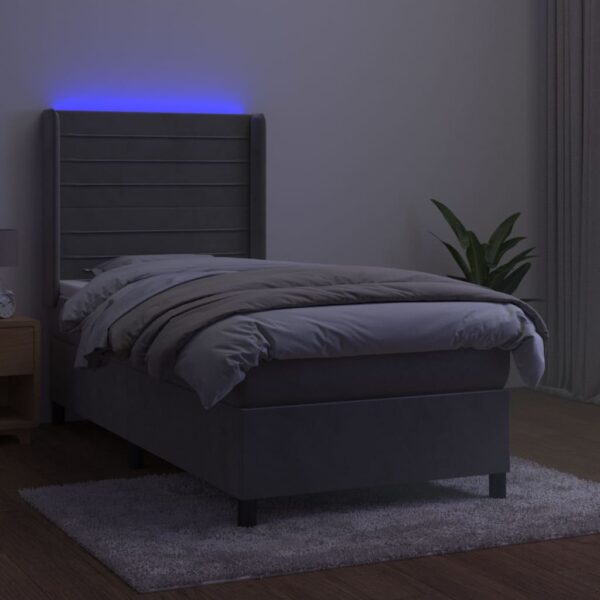 Łóżko kontynentalne z materacem i LED, szare 100x200cm, aksamit - obrazek 3
