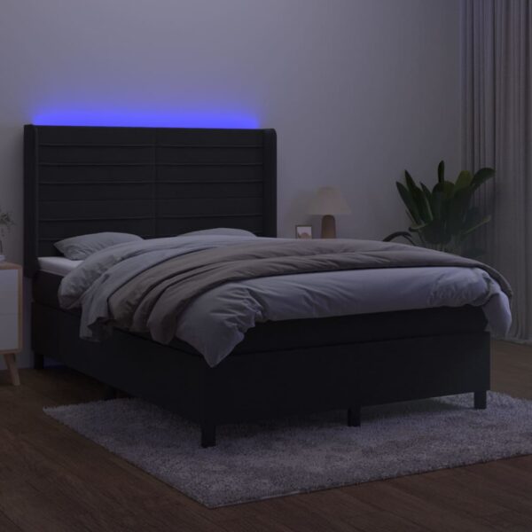 Łóżko kontynentalne z materacem i LED, czarny aksamit 140x200cm - obrazek 3