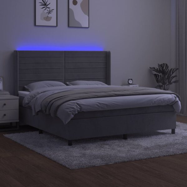 Łóżko kontynentalne z materacem i LED, szare 160x200cm, aksamit - obrazek 3