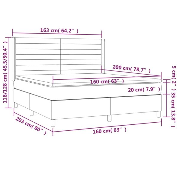 Łóżko kontynentalne z materacem i LED, szare 160x200cm, aksamit - obrazek 8