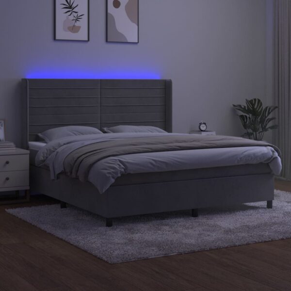 Łóżko kontynentalne z materacem i LED, szare 180x200cm, aksamit - obrazek 3
