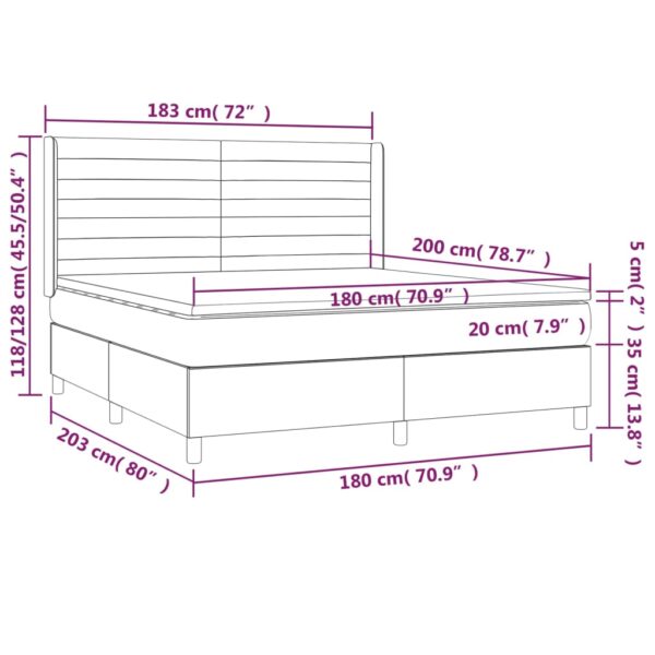 Łóżko kontynentalne z materacem i LED, szare 180x200cm, aksamit - obrazek 8