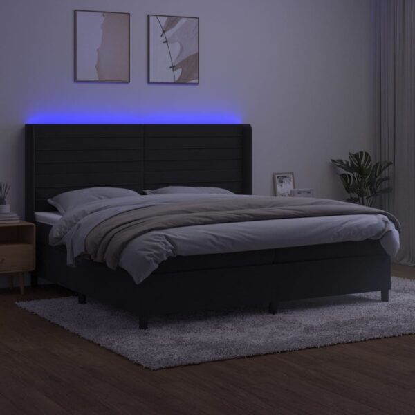Łóżko kontynentalne z materacem i LED, czarny aksamit 200x200cm - obrazek 3