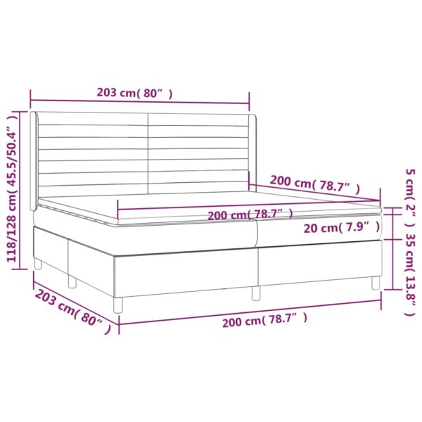 Łóżko kontynentalne z materacem i LED, czarny aksamit 200x200cm - obrazek 8