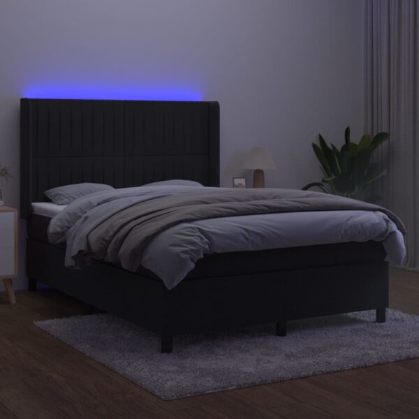 Łóżko kontynentalne z materacem i LED, czarny aksamit 140x190cm - obrazek 3