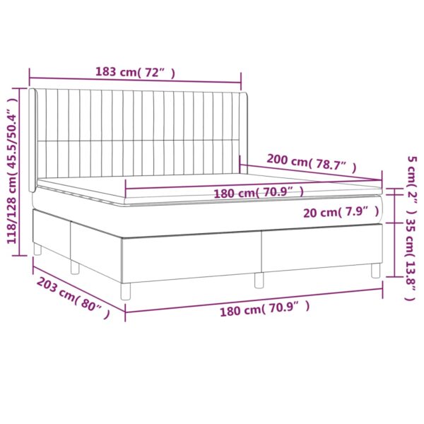 Łóżko kontynentalne z materacem i LED, szare 180x200cm, aksamit - obrazek 8