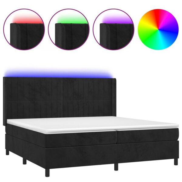 Łóżko kontynentalne z materacem i LED, czarny aksamit 200x200cm - obrazek 2
