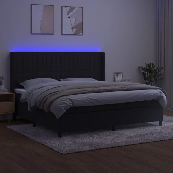 Łóżko kontynentalne z materacem i LED, czarny aksamit 200x200cm - obrazek 3