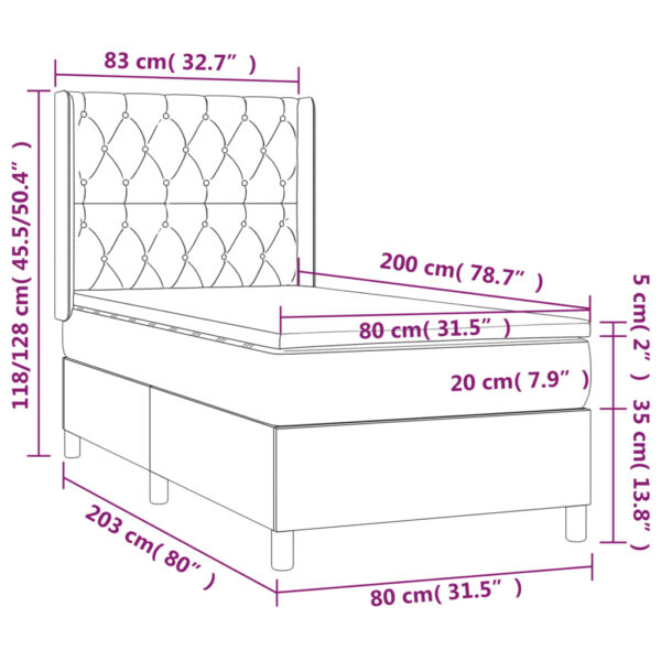 Łóżko kontynentalne z materacem i LED, różowy aksamit 80x200 cm - obrazek 8