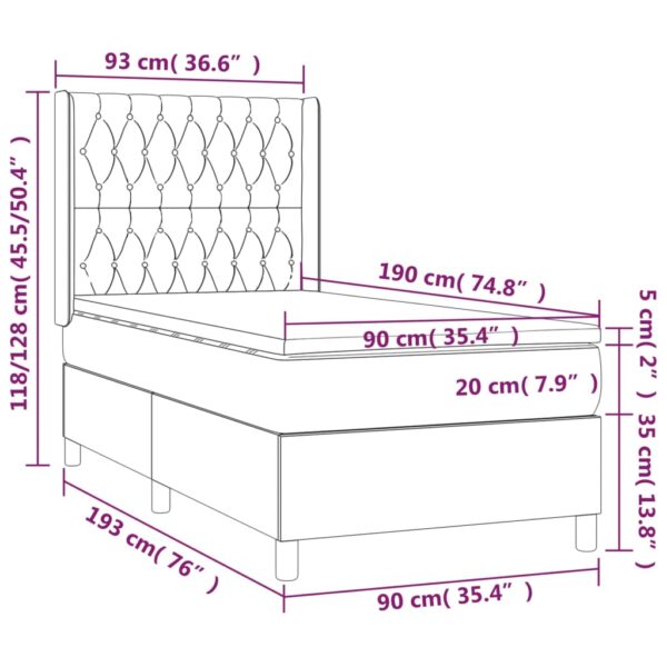 Łóżko kontynentalne z materacem i LED, szare 90x190 cm, aksamit - obrazek 8