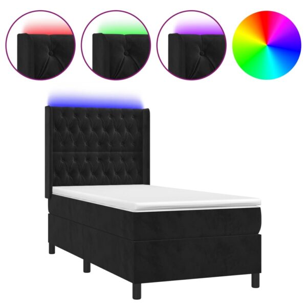 Łóżko kontynentalne z materacem i LED, czarny aksamit 90x190 cm - obrazek 2