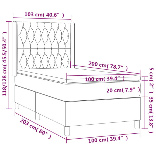 Łóżko kontynentalne z materacem i LED, czarny aksamit 100x200cm - obrazek 8