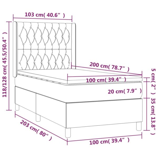 Łóżko kontynentalne z materacem i LED, różowy aksamit 100x200cm - obrazek 8
