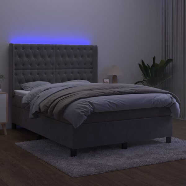 Łóżko kontynentalne z materacem i LED, szare 140x200cm, aksamit - obrazek 3