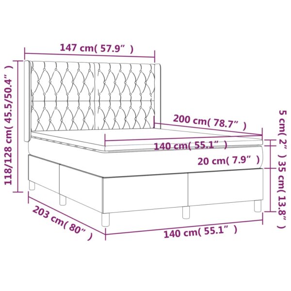 Łóżko kontynentalne z materacem i LED, szare 140x200cm, aksamit - obrazek 8