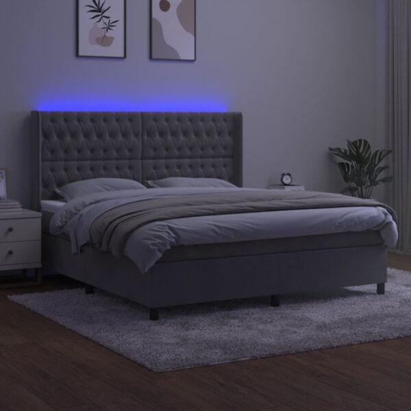 Łóżko kontynentalne z materacem i LED, szare 160x200cm, aksamit - obrazek 3