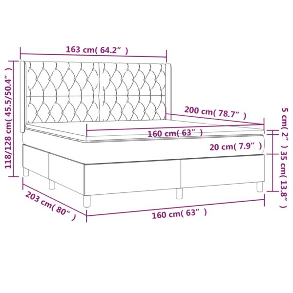 Łóżko kontynentalne z materacem i LED, szare 160x200cm, aksamit - obrazek 8