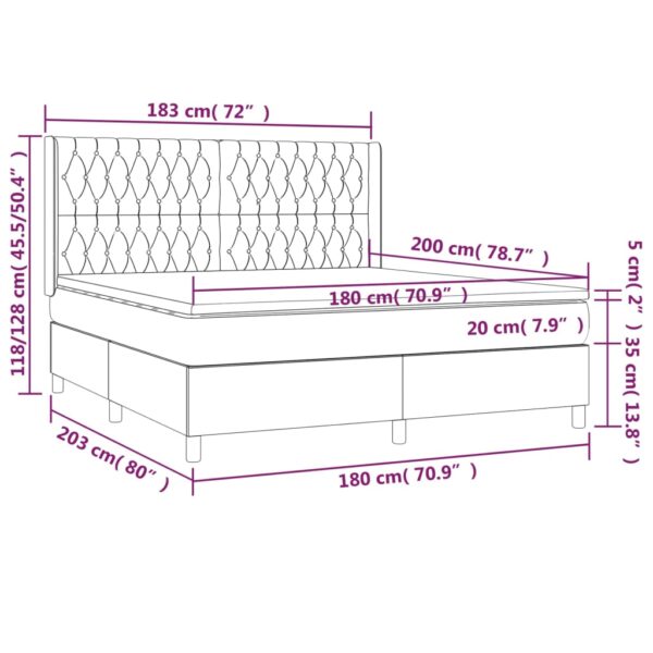 Łóżko kontynentalne z materacem i LED, szare 180x200cm, aksamit - obrazek 8