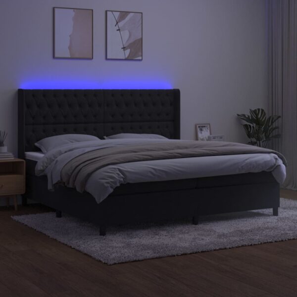 Łóżko kontynentalne z materacem i LED, czarny aksamit 200x200cm - obrazek 3