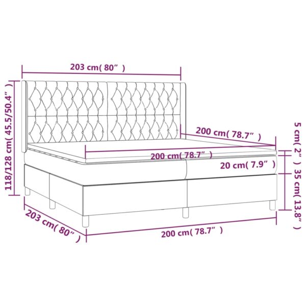 Łóżko kontynentalne z materacem i LED, czarny aksamit 200x200cm - obrazek 8