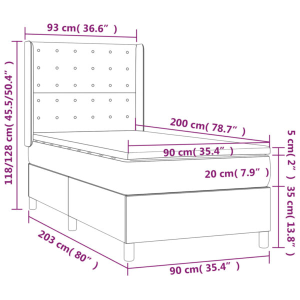 Łóżko kontynentalne z materacem i LED, czarny aksamit 90x200 cm - obrazek 8
