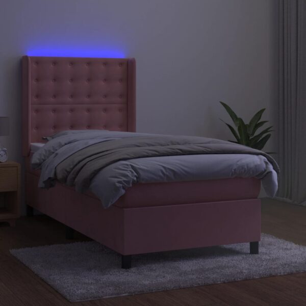 Łóżko kontynentalne z materacem i LED, różowy aksamit 90x200 cm - obrazek 3
