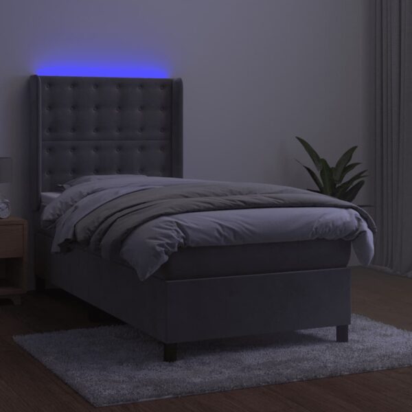 Łóżko kontynentalne z materacem i LED, szare 100x200cm, aksamit - obrazek 3