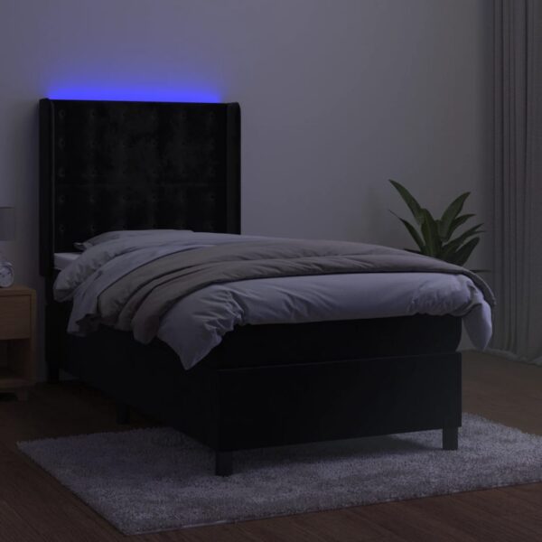 Łóżko kontynentalne z materacem i LED, czarny aksamit 100x200cm - obrazek 3