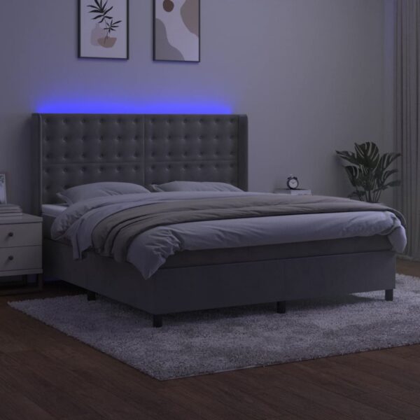 Łóżko kontynentalne z materacem i LED, szare 180x200cm, aksamit - obrazek 3