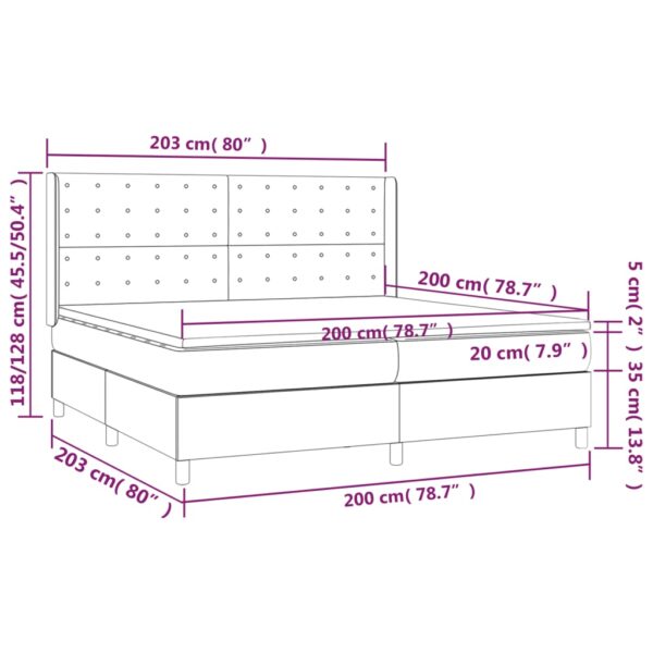 Łóżko kontynentalne z materacem i LED, czarny aksamit 200x200cm - obrazek 8