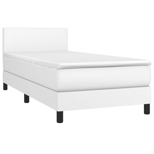 Łóżko kontynentalne z materacem i LED, biała ekoskóra 100x200cm - obrazek 3