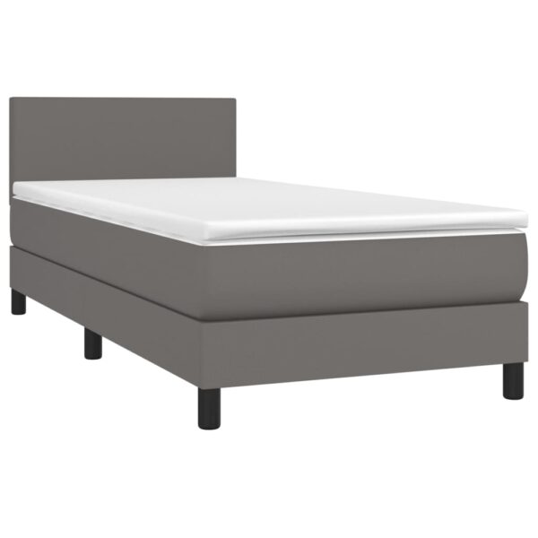 Łóżko kontynentalne z materacem i LED, szara ekoskóra 100x200cm - obrazek 3