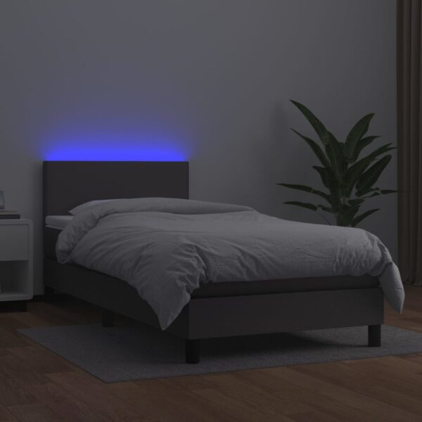 Łóżko kontynentalne z materacem i LED, szara ekoskóra 100x200cm - obrazek 4